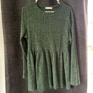 Green Ribbed Long Sleeve Peplum Top
